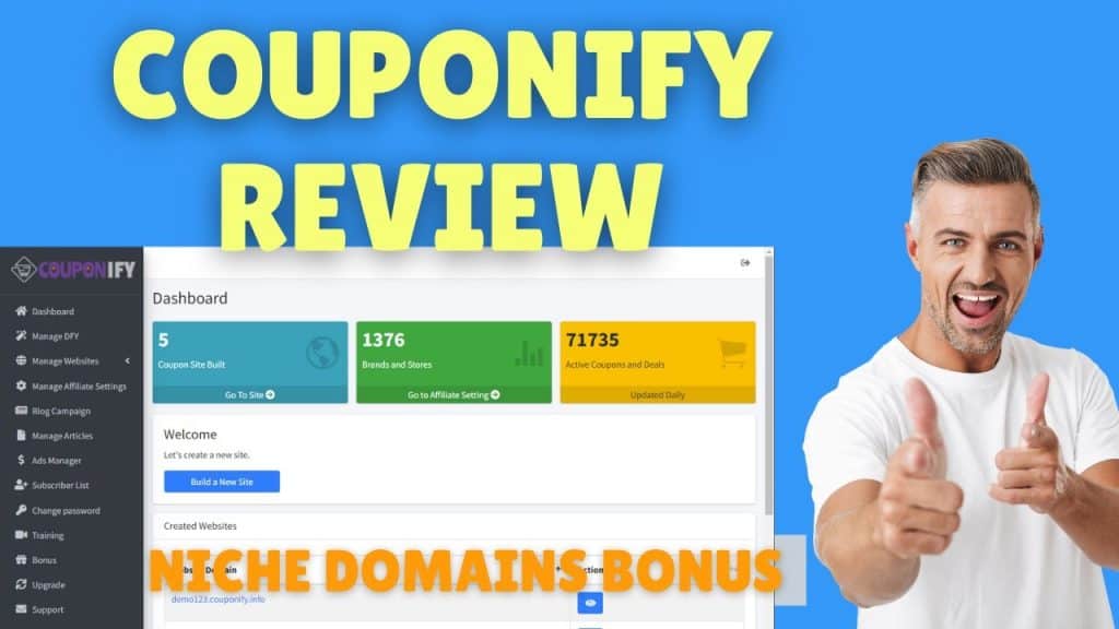 Couponify Review | Coupons Domains Bonus | Affiliate Coupon Websites Fast